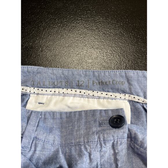 Talbots Capri Pants Women's 12 Perfect Crop Blue Cotton Chambray Coastal Beachy - Picture 4 of 8